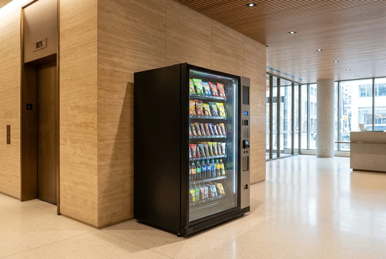 Illustrative vending machine in a condo lobby